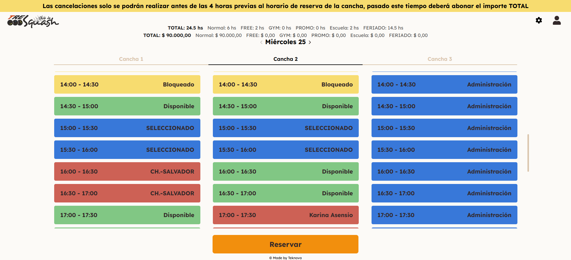 Tres Squash - Sistema de Reservas Online - 3